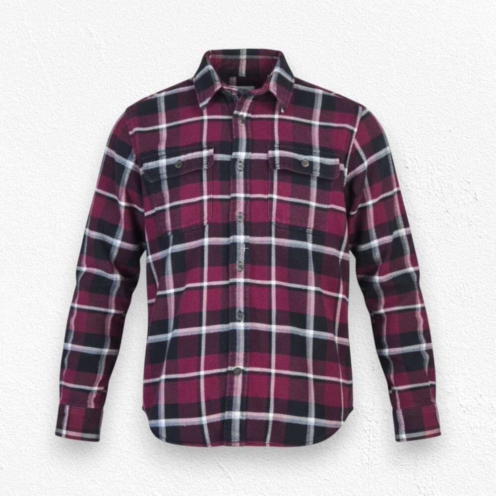 St Johns Bay Dark Cherry Red Plaid Heavy Button Down Flannel Shacket Size Large